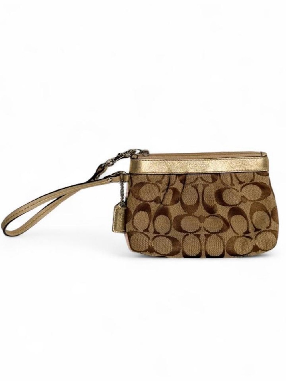 Vintage Coach Signature C Monogram Wristlet Metallic Gold Y2K